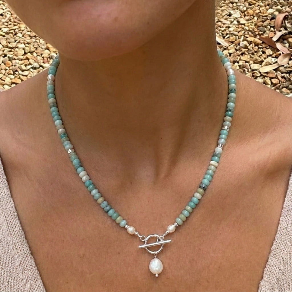 Turquoise Bead Pearl Necklace