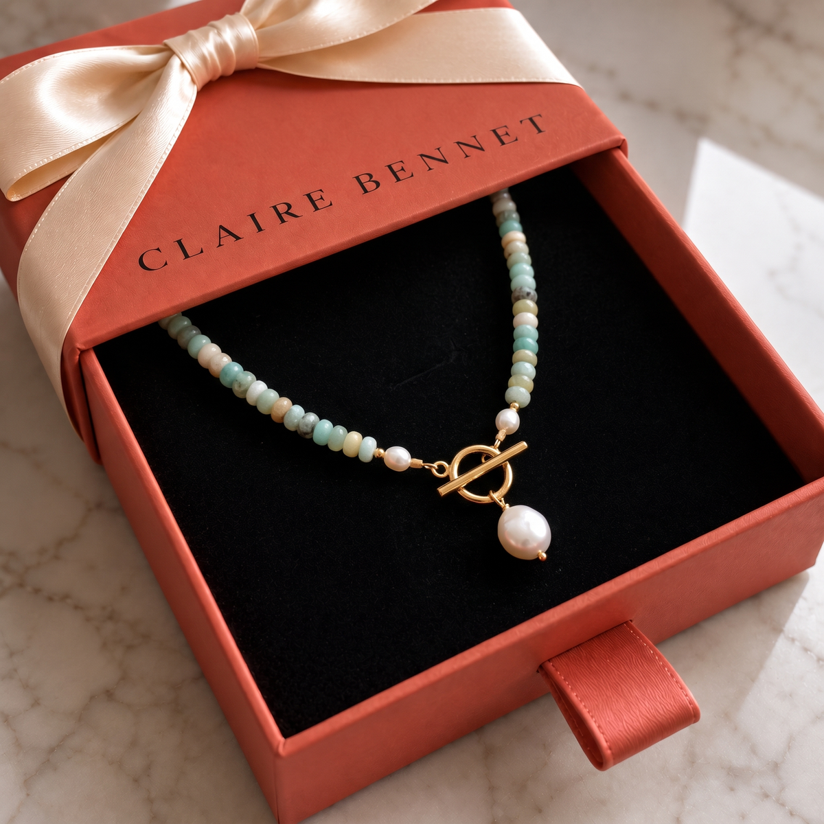 Turquoise Bead Pearl Necklace